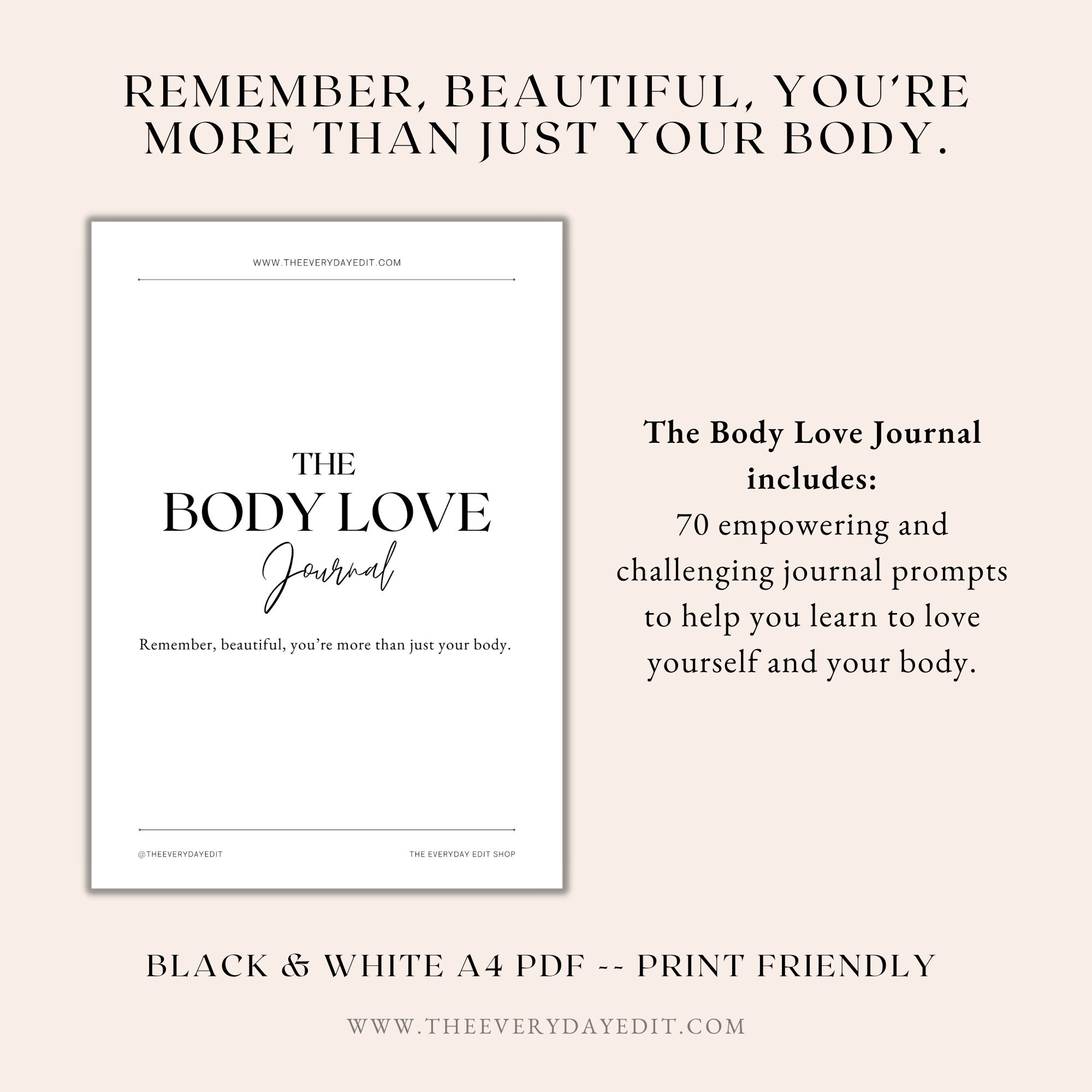 The Body Love Journal Printable, Body Image Journal Prompts, Journaling ...