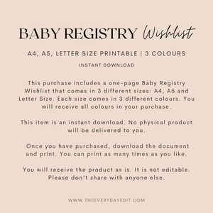 printable baby registry wishlist, baby planner printable, pregnancy planner printable, minimalist planner insert, minimal planner, baby tracker, newborn planner, baby wishlist, baby ideas, pink planner, feminine planner
