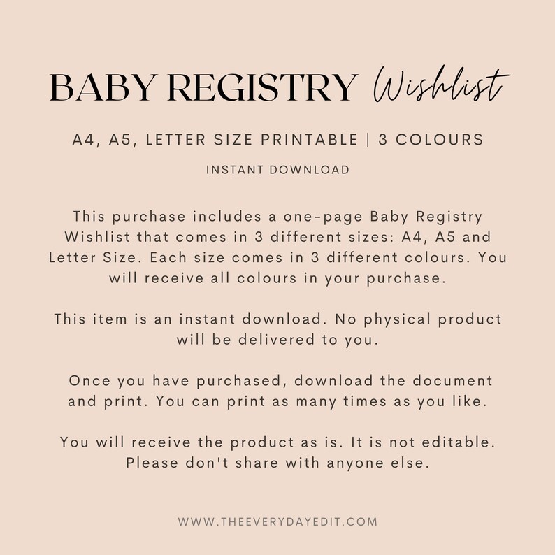printable baby registry wishlist, baby planner printable, pregnancy planner printable, minimalist planner insert, minimal planner, baby tracker, newborn planner, baby wishlist, baby ideas, pink planner, feminine planner