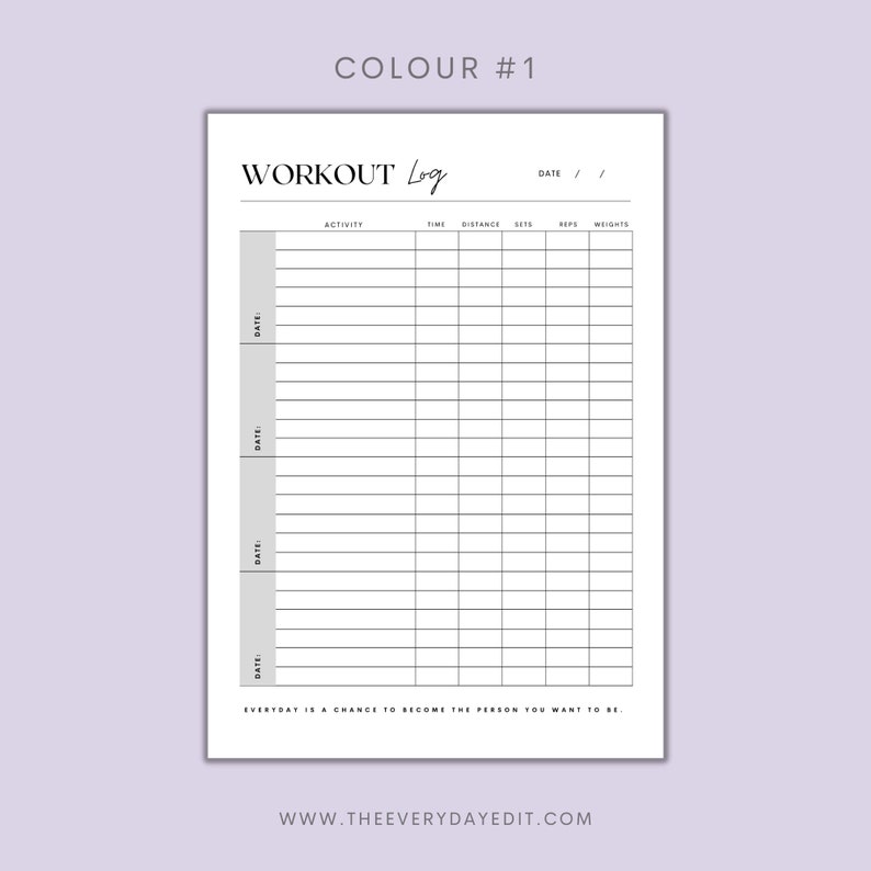 printable workout log