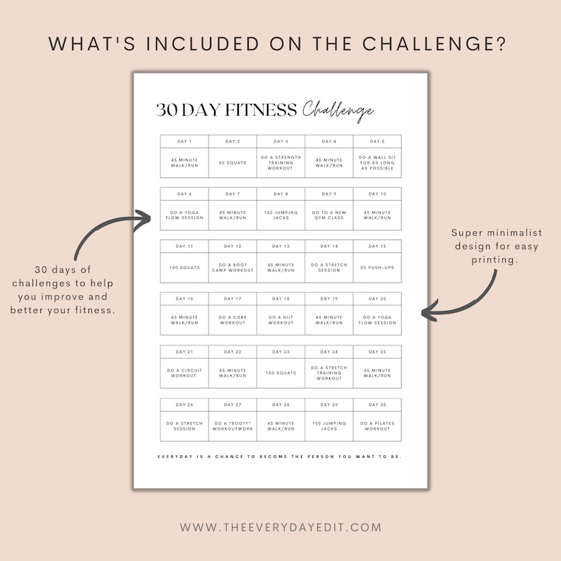 minimalist tracker, printable minimalist planner, 30 day challenge, printable 30 day planner, 30 day tracker printable, fitness challenge, fitness tracker, fitness planner, fitness log, workout challenge, workout tracker, workout planner