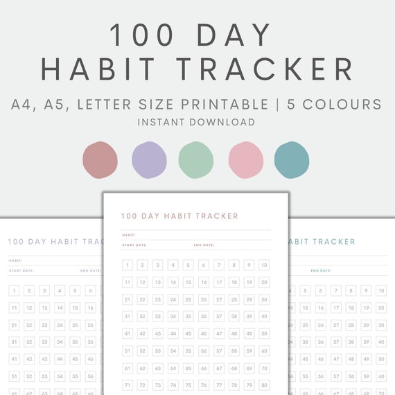 100 Day Habit Tracker Printable, 100 Day Challenge Printable, Goal Planner Printable, Minimal Habit Tracker, Instant Download PDF