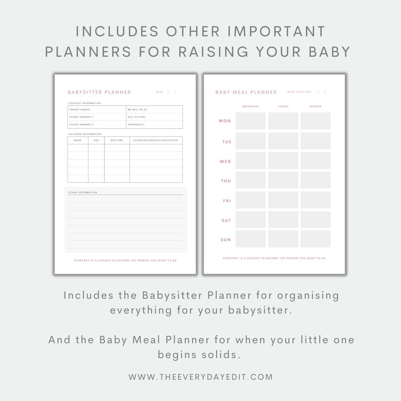 daily planner printable, printable babysitter planner insert, baby meal planner, printable meal planner, babysitter log, babysitting planner, babysitter tracker, meal planner, meal tracker, baby's first food tracker, meal plan printable