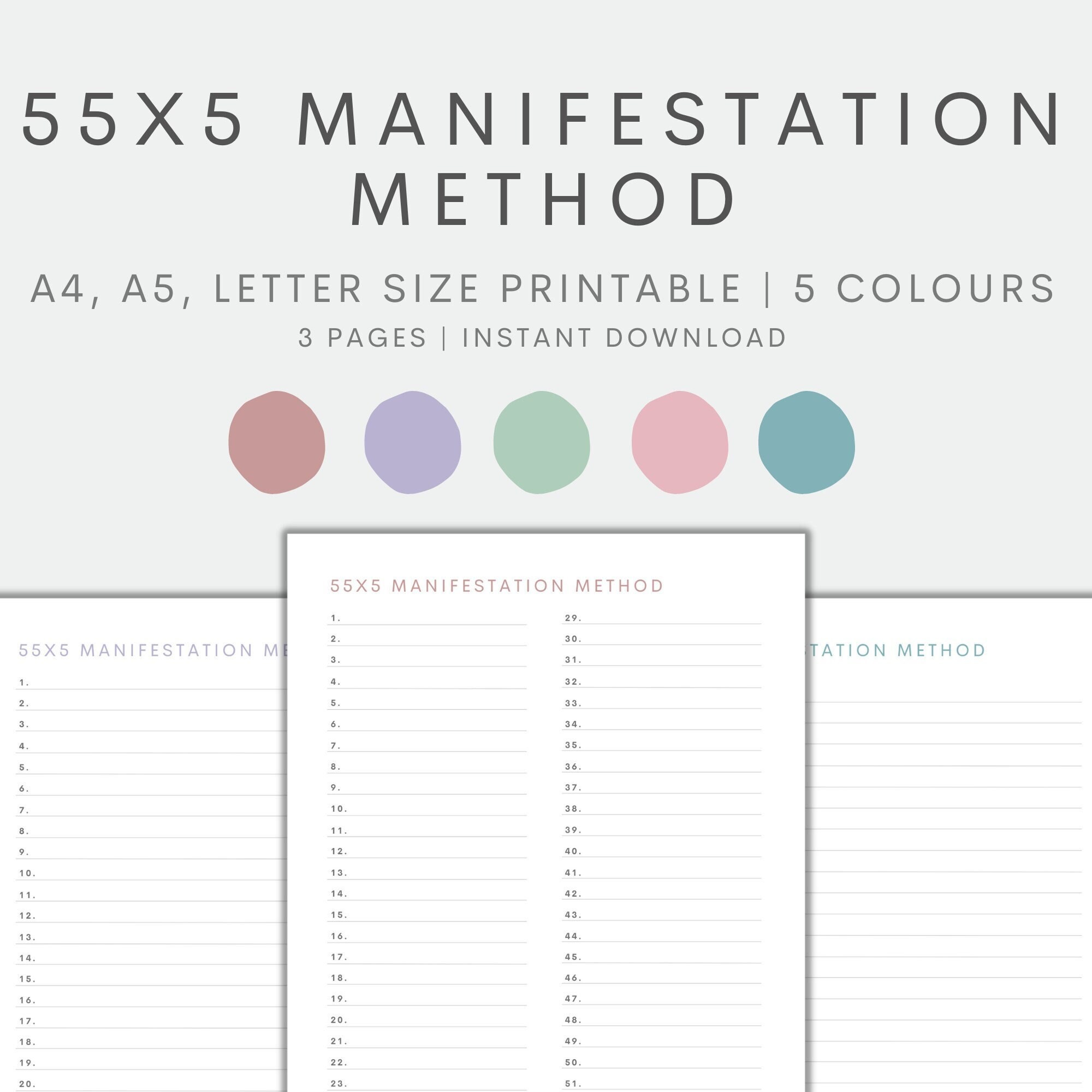 55x5 Manifestation Method, Manifestation Planner Printable ...