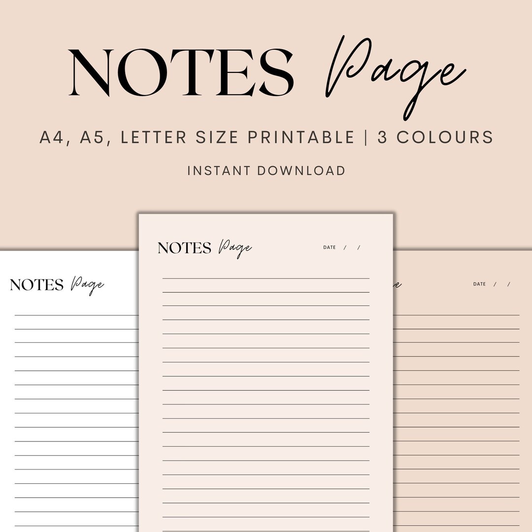 Notes Page Printable, Lined Note Paper, Lined Journaling Pages, Planner ...