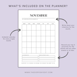 monthly calendar, monthly planner, undated monthly planner, printable yearly planner, printable yearly calendar, undated calendar, purple planner, minimalist planner, life planner, month at a glance, planner insert printable, printable planner