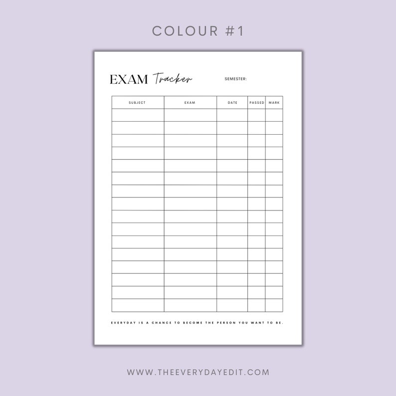 Exam Tracker Printable, Assessment Tracker Sheet, University Planner