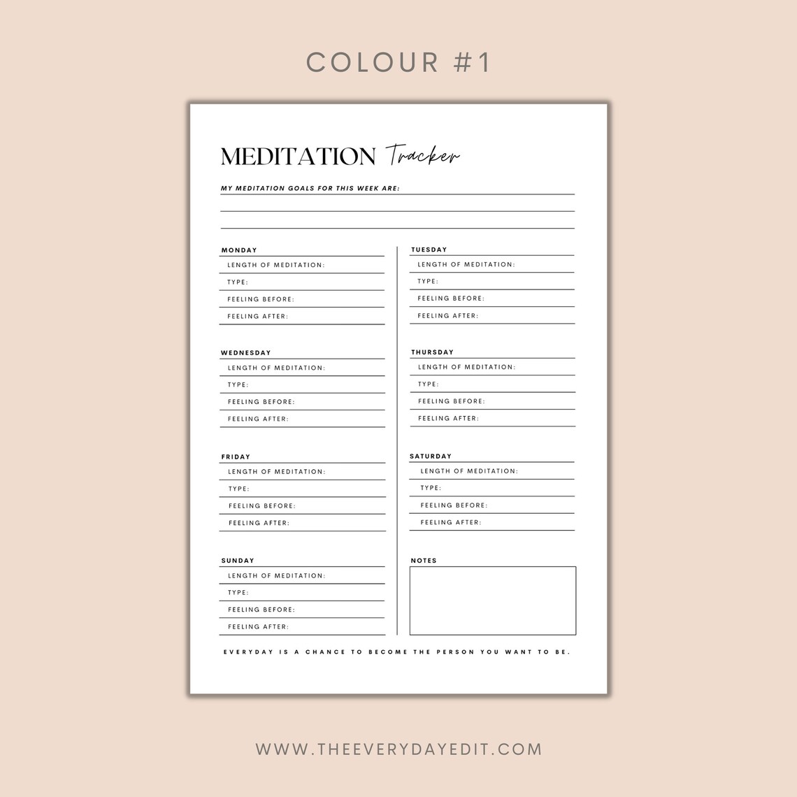 Meditation Tracker Printable, Weekly Tracker, Wellness Tracker, Mindset Tracker, Minimalist ...
