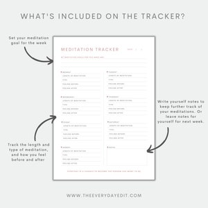 meditation tracker printable, mindfulness planner printable, wellness planner, meditation planner, weekly meditation, weekly tracker