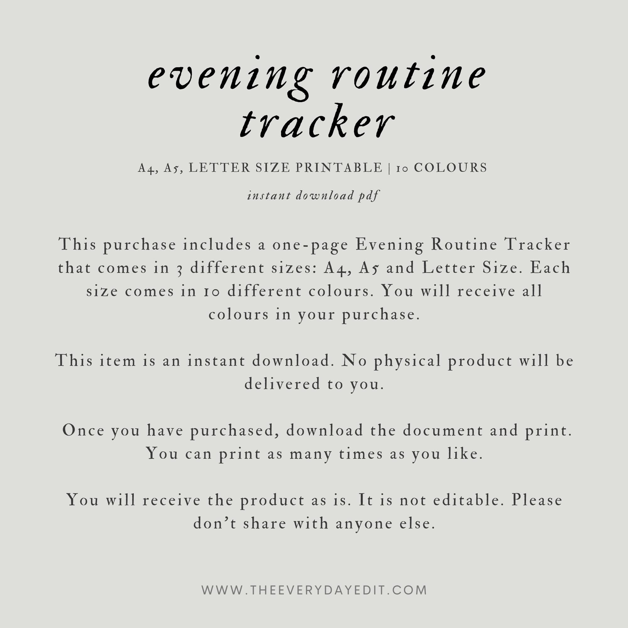 Evening Routine Fillable Evening Routine Tracker Printable, Night Routine Tracker, Routine ...