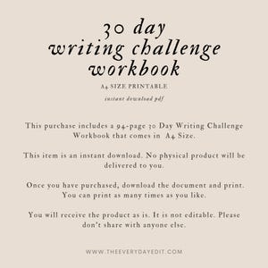 30 day writing challenge workbook printable, instant download workbook for writers, writer challenge, writing challenge, writing prompts, fantasy writing prompts, character writing prompts, creative writing prompts