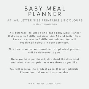printable baby meal planner, weekly meal planner printable, baby food tracker printable, printable baby led weaning