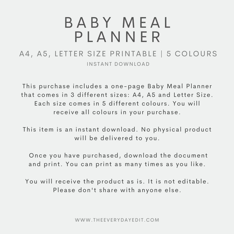 printable baby meal planner, weekly meal planner printable, baby food tracker printable, printable baby led weaning
