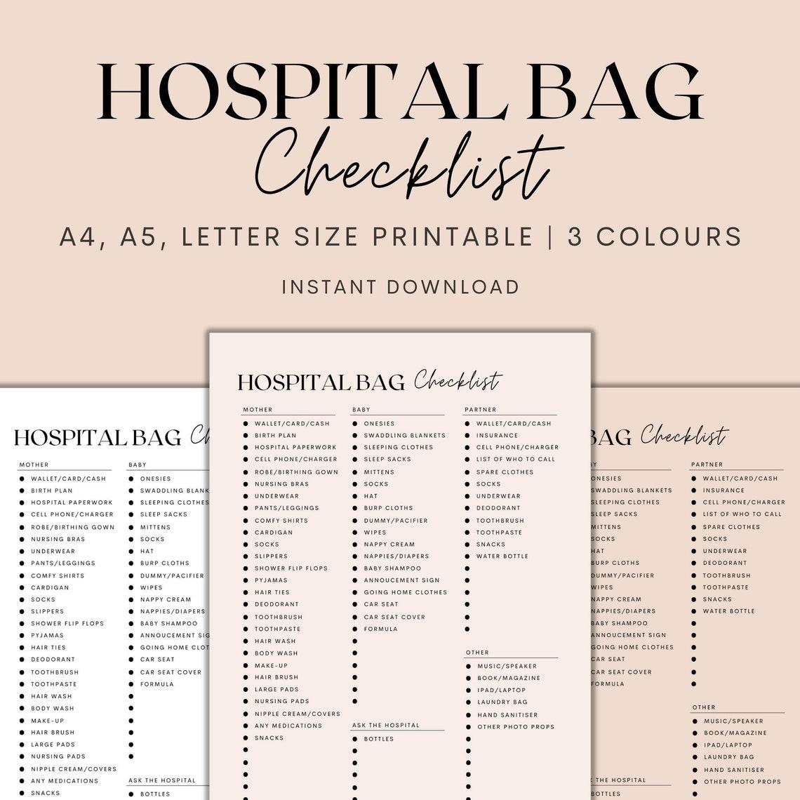 Hospital Bag Checklist Printable Birth Bag Packing List - Etsy Australia