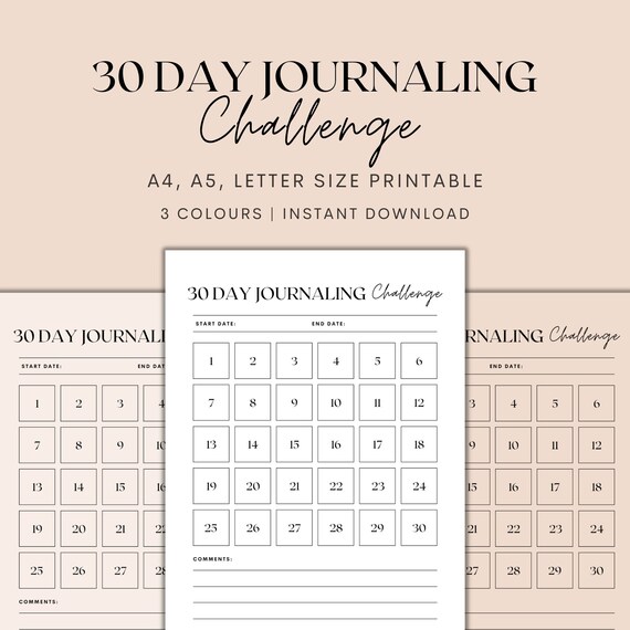 30 Day Journaling Challenge Printable, 30 Day Challenge, 30 Day Tracker, Habit Tracker, Habit Planner, Goal Tracker, Instant Download PDF