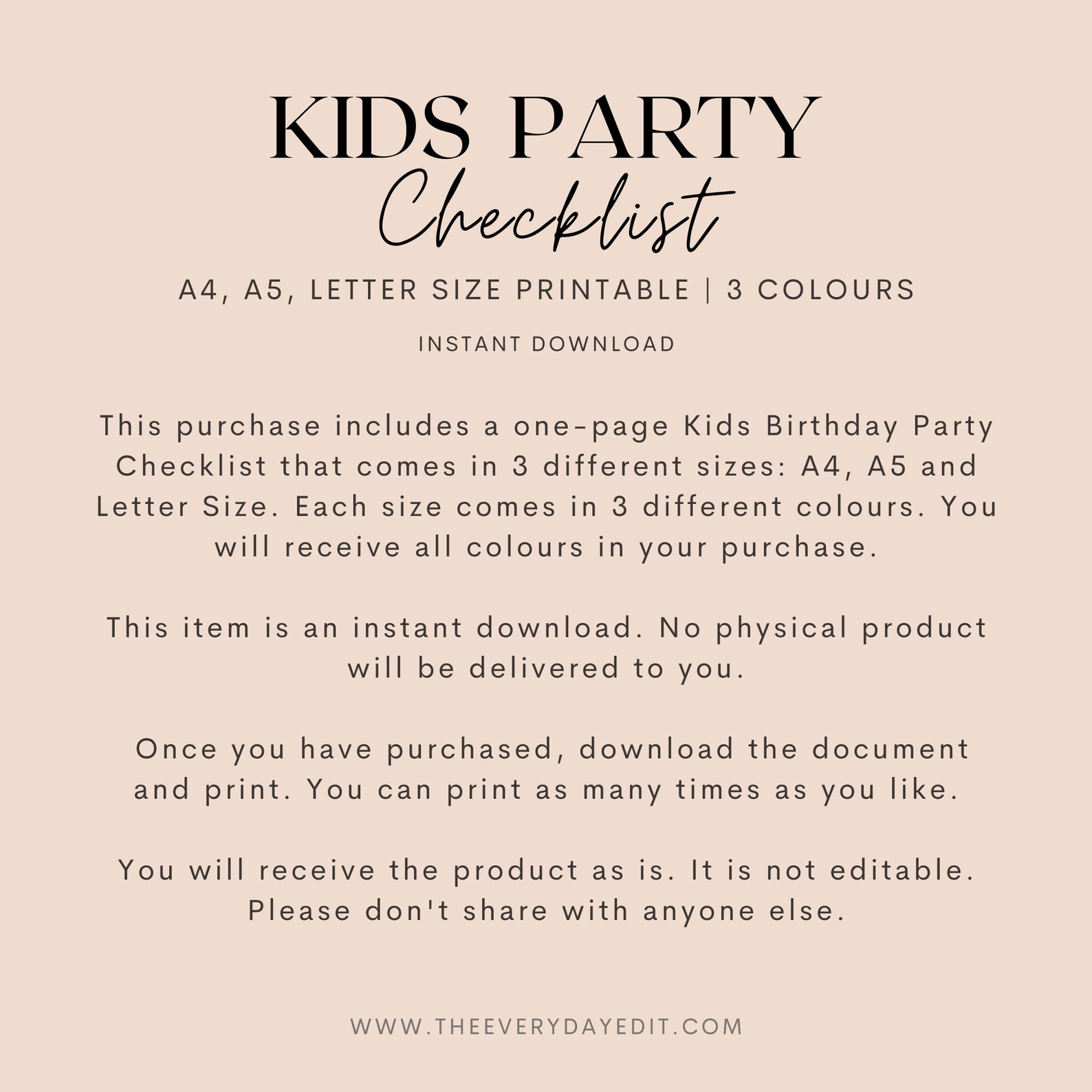 Kids Birthday Party Checklist Printable Kids Party Planner - Etsy