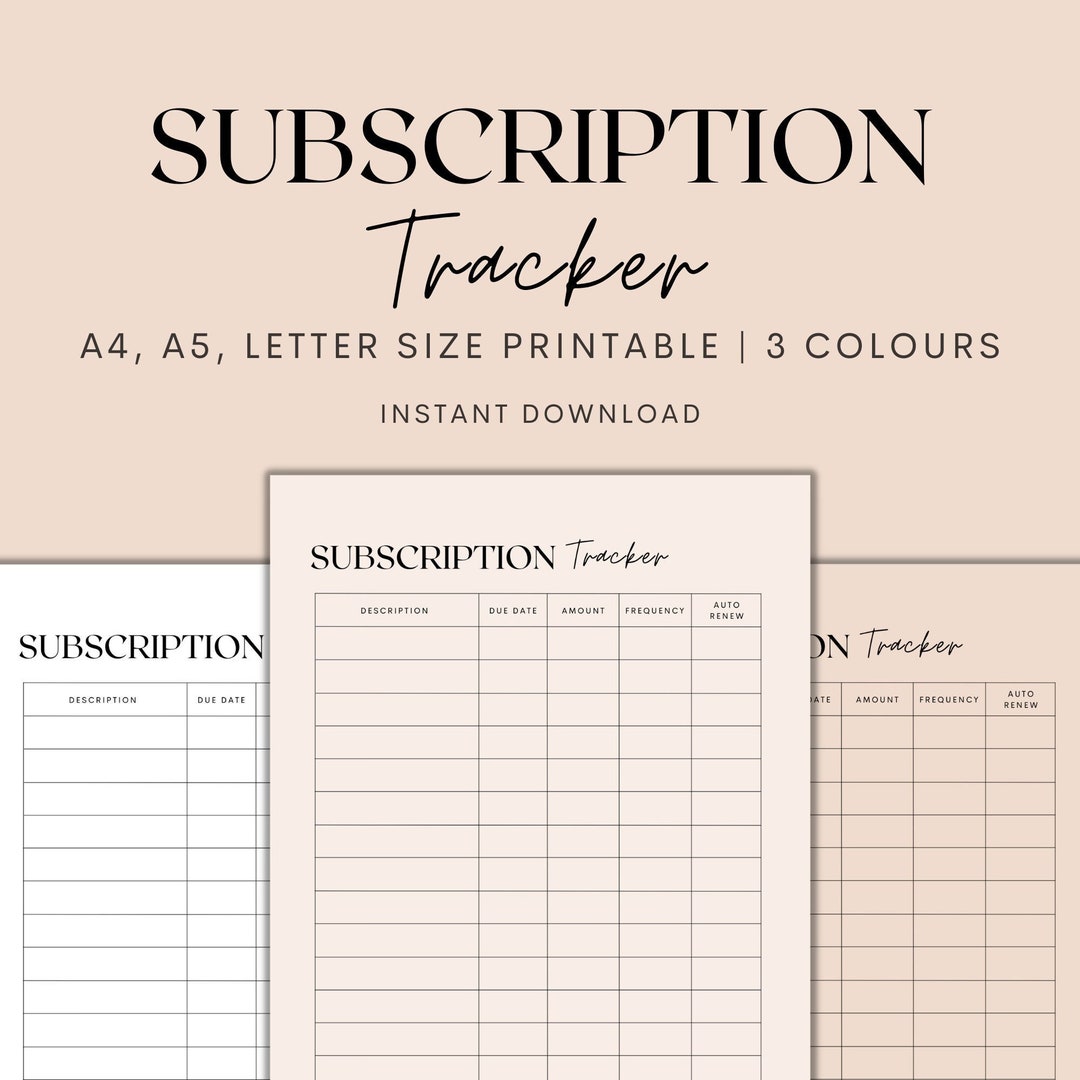 Subscription Tracker Printable, Membership Tracker, Monthly ...