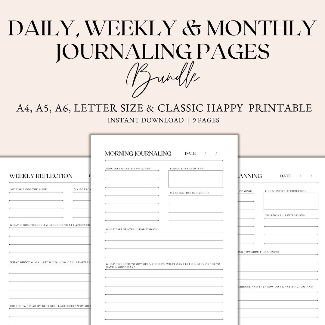 Daily Journaling Pages Printable, Weekly Journaling Pages, Monthly ...