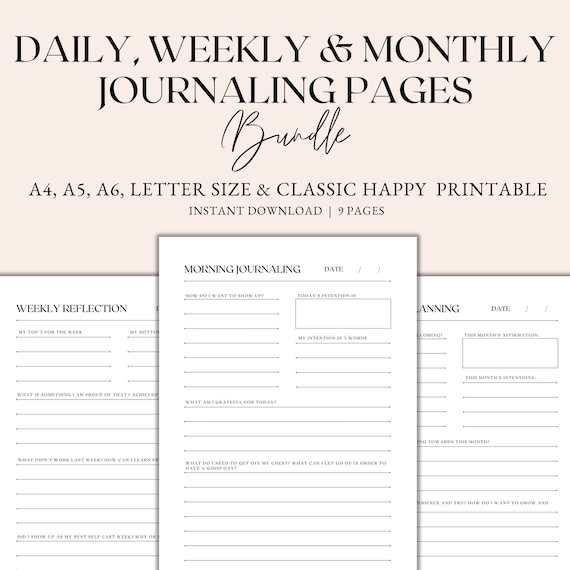 Daily Journaling Pages Printable Weekly Journaling Pages | Etsy