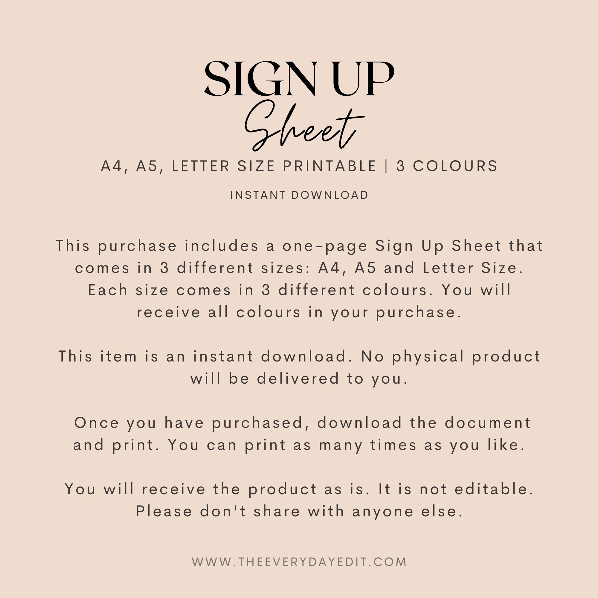 Paper Sign Ups Sign up Sheet Printable, Sign up Form, Contact List, Contact ...