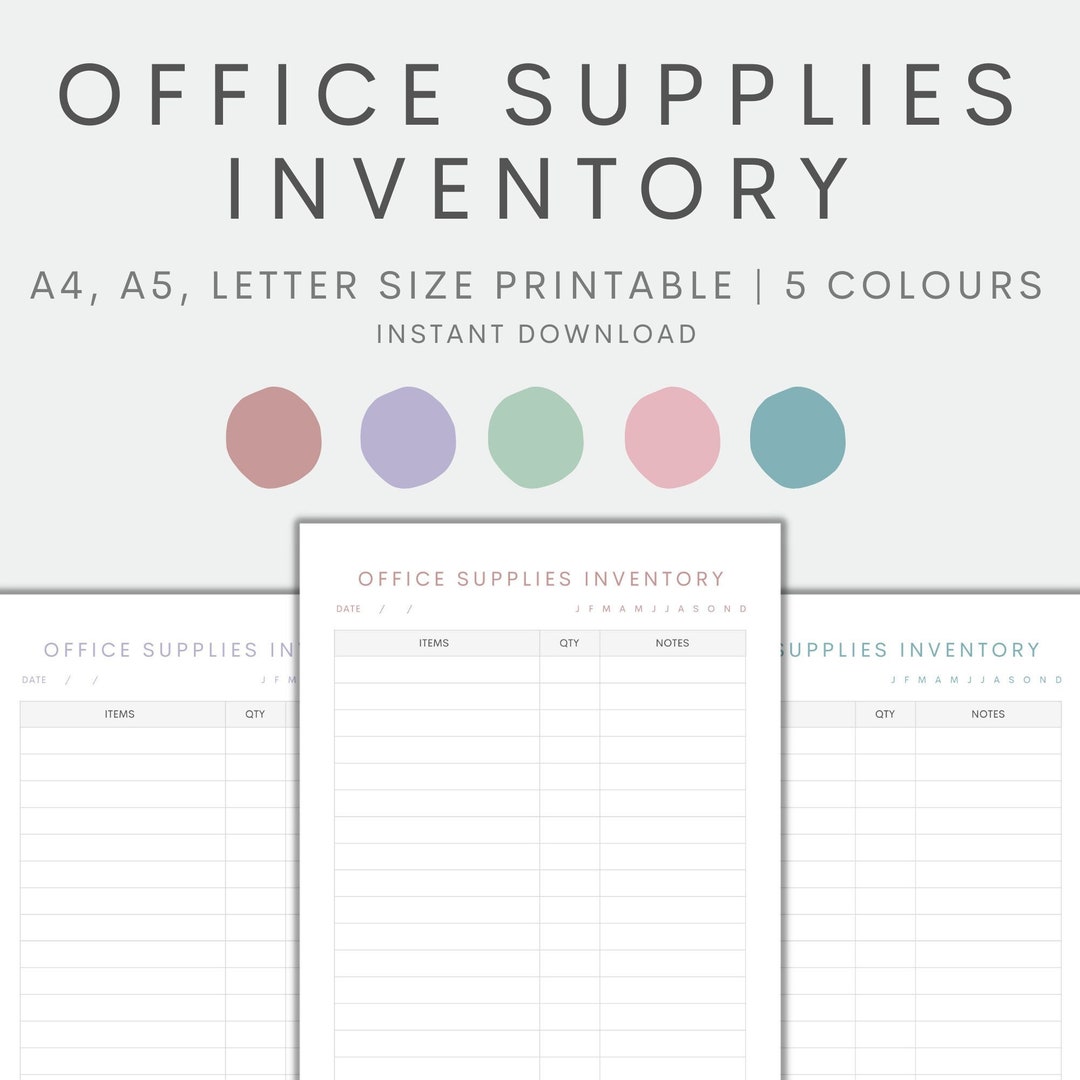 Office Supplies Inventory Printable, Office Inventory Chart Printable