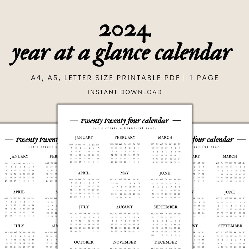 2024 Year at A Glance Printable, 2024 Calendar Printable, 2024 Planner