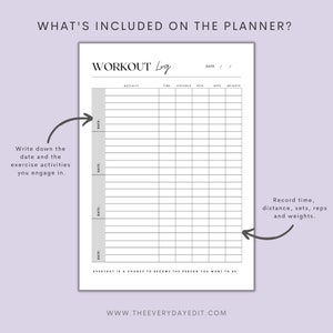 feminine planner, girly planner, purple planner, printable minimalist planner, minimal planner printable, fitness planner printable, fitness log, fitness tracker, workout tracker, workout planner