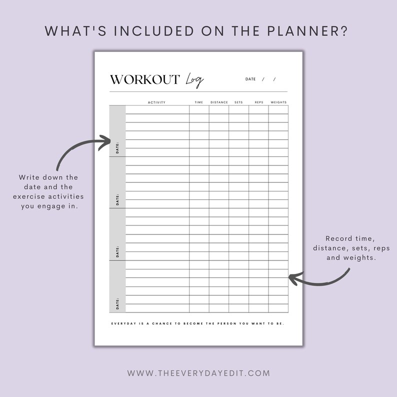 feminine planner, girly planner, purple planner, printable minimalist planner, minimal planner printable, fitness planner printable, fitness log, fitness tracker, workout tracker, workout planner