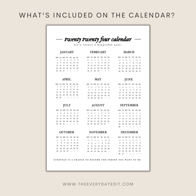 2024 Year at A Glance Printable, 2024 Calendar Printable, 2024 Planner