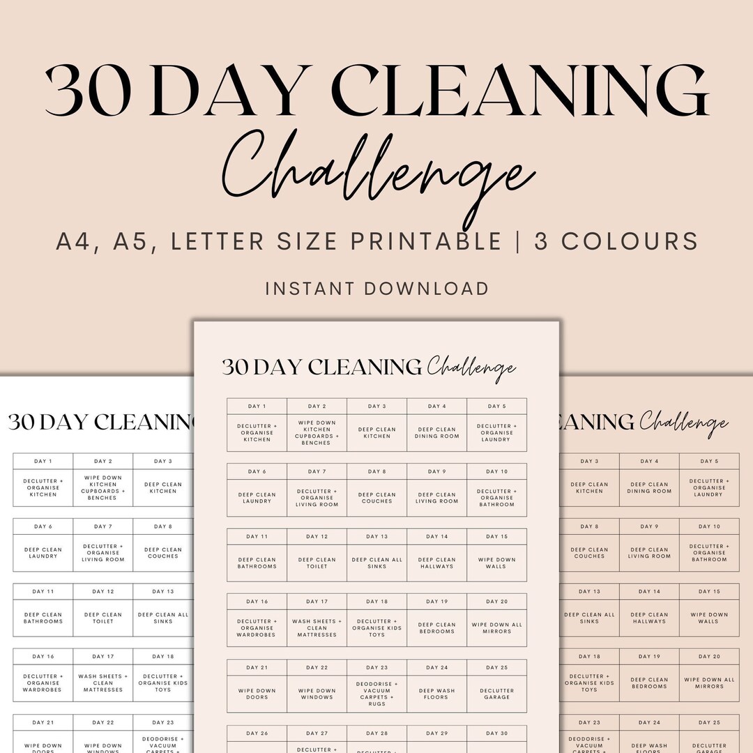 30 Day Cleaning Challenge Printable, Cleaning Planner, Cleaning ...