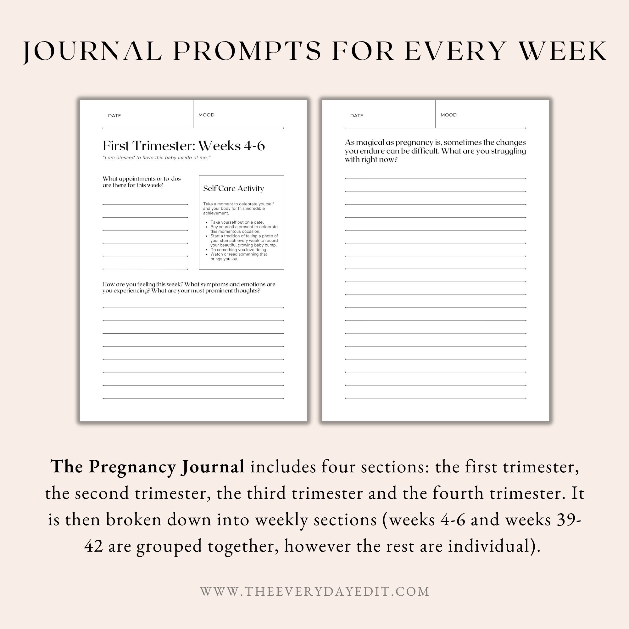 Pregnancy Journal Printable, Pregnancy Diary, Bump to Baby Book, Pregnancy Journal Prompts ...