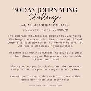 30 day journaling challenge printable, printable 30 day challenge