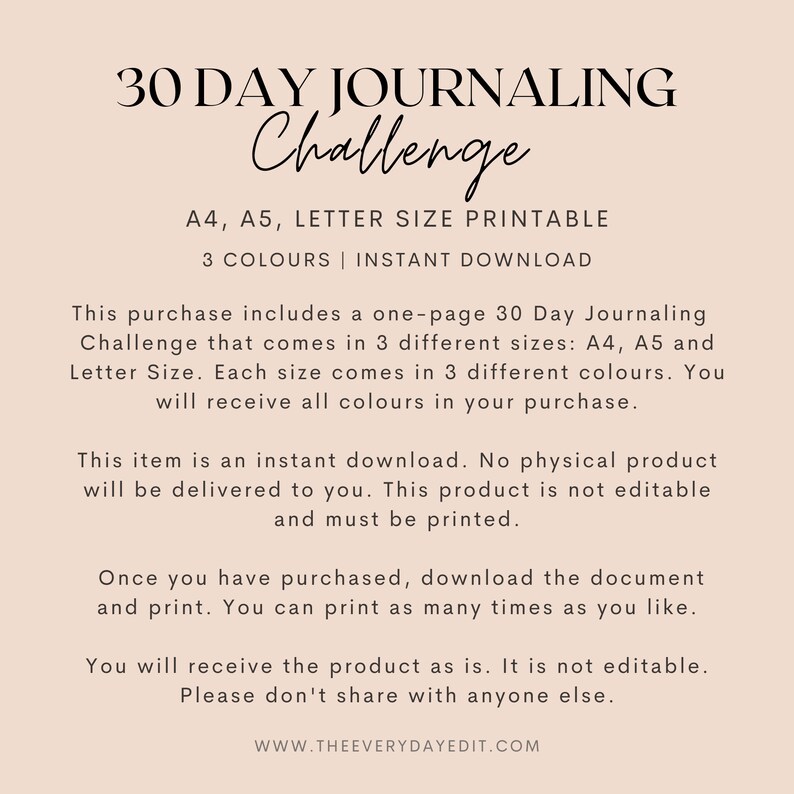 30 day journaling challenge printable, printable 30 day challenge