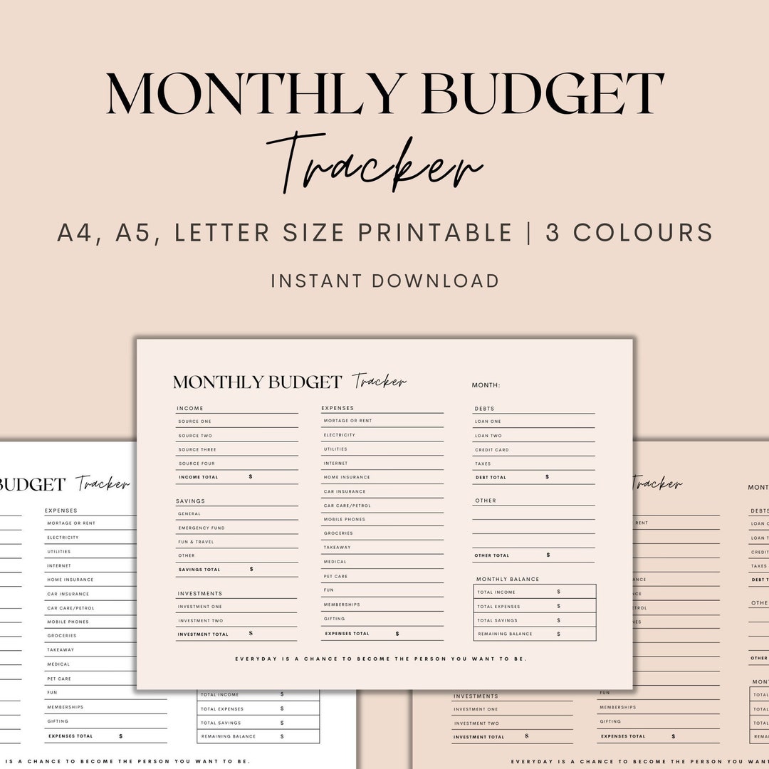 Monthly Budget Tracker Printable, Budget Planner Printable, Monthly ...