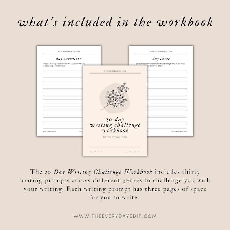 30 day writing challenge workbook, 30 day challenge, writer challenge, writer journal, writing journal, writing challenge, writer workbook, writing prompt, writing prompts, list of writing prompts
