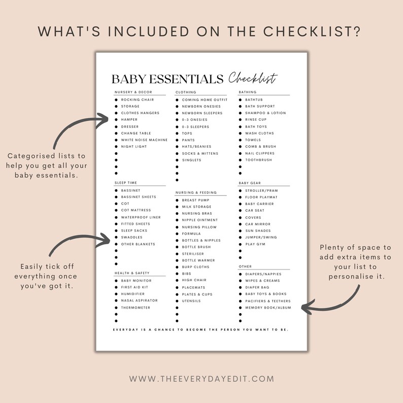 printable minimalist planner, minimal planner, baby checklist, newborn checklist, pregnancy checklist, pink planner, blush planner, feminine planner, girly planner
