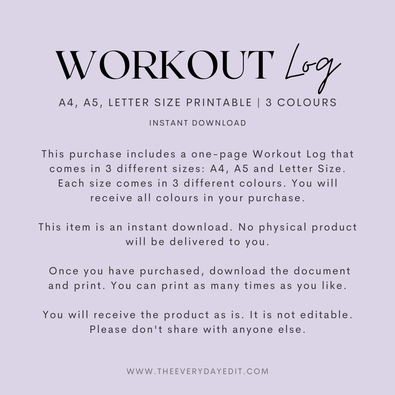 minimalist planner printable, minimal planner, workout log printable, workout tracker printable, printable workout planner, exercise planner, exercise log, exercise tracker, gym planner, gym log, gym tracker, purple planner, feminine planner