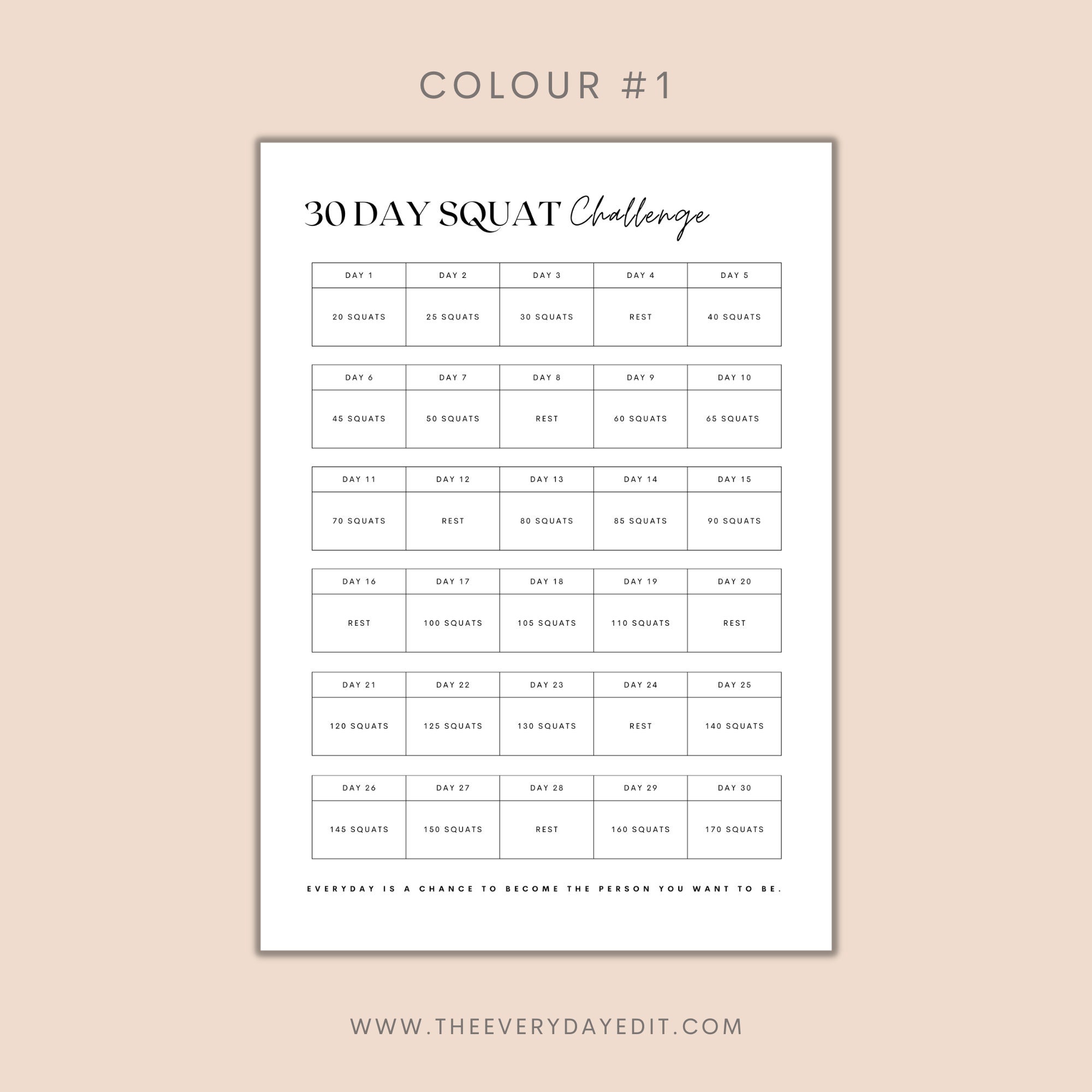 30 Day Squat Challenge Printable, 30 Day Challenge, 30 Day Tracker ...