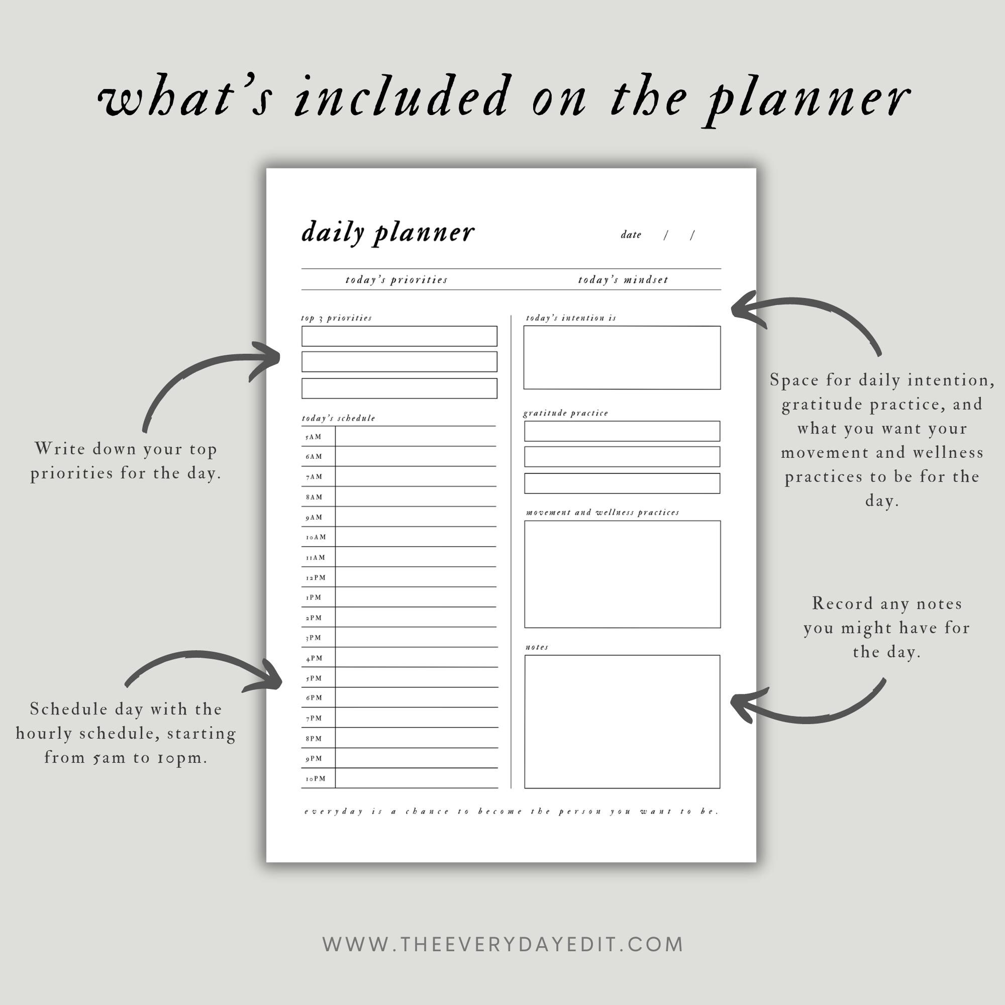 Daily Planner Printable, Daily Productivity Planner, Minimalist Planner ...