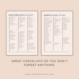 minimalist planner printable, printable baby essentials checklist, printable hospital bag checklist