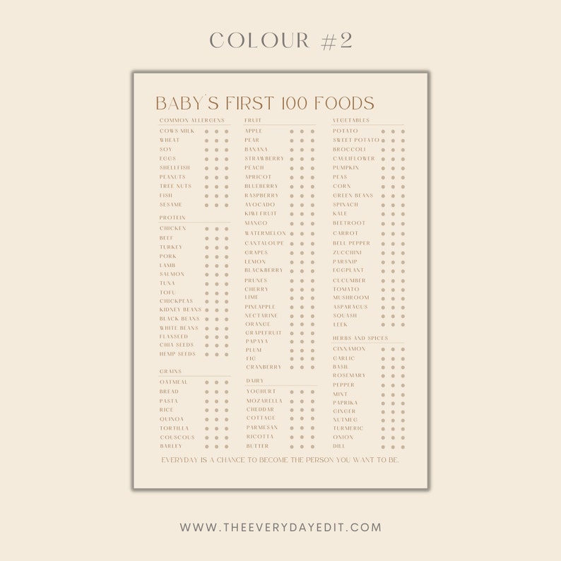 baby's first 100 foods checklist printable