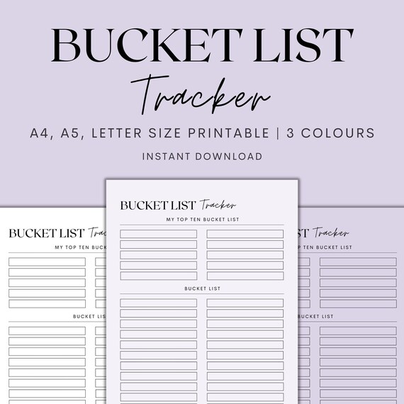 Bucket List Tracker Printable, Bucket List Template, Bucket To Do List Printable, Bucket List Planner Insert, Instant Download PDF