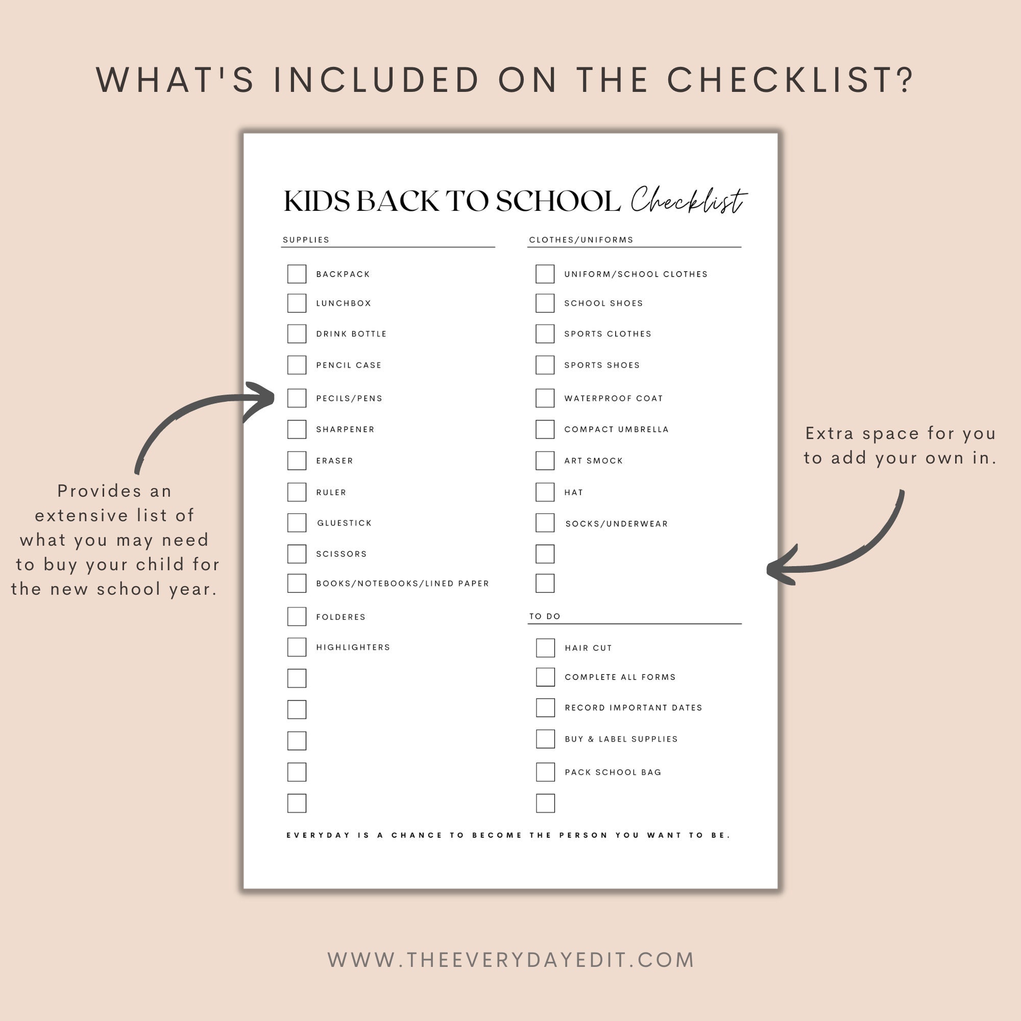Kids Back to School Checklist Printable, Back to School Planner ...