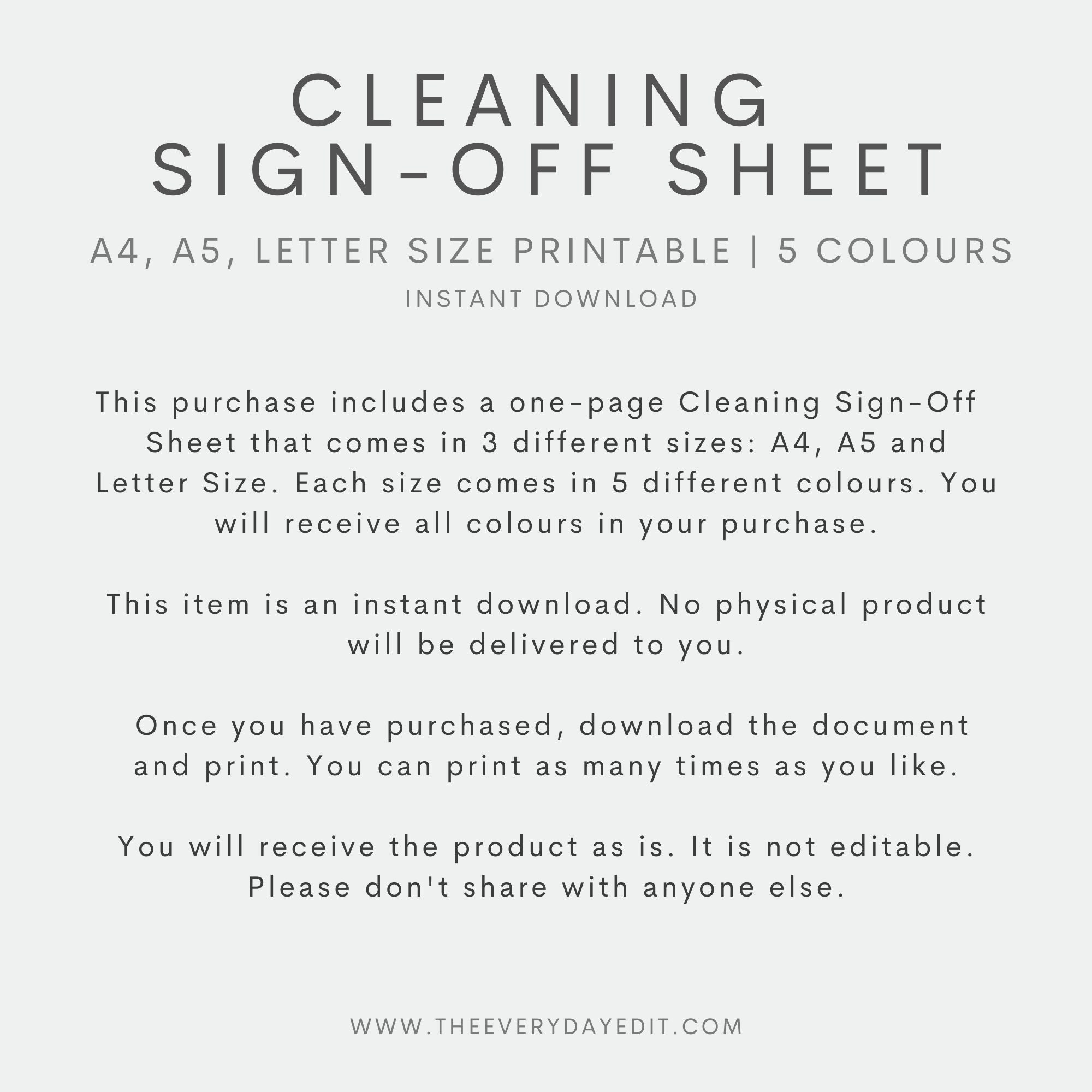 Cleaning Sign-off Sheet Printable, Business Cleaning Printable ...