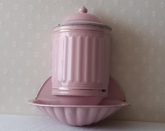 Rare color) Vintage pink enamel fountain/Garden Decor/Bathroom Decor/Unique Christmas Gift