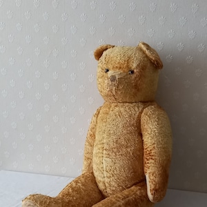 XL Antique Mohair Teddy Bear, Straw Filled, Jointed Limbs, Glass Eyes