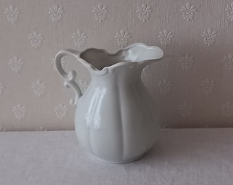 Vintage white jug with decorative handle/vintage white jug/Vintage white vase
