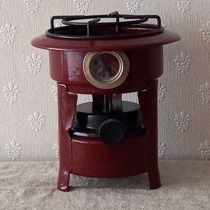 Vintage dark red enamel Stove, Enamel cooker/burner, Camping stove, Camping cooker, Farmhouse kitchen decor