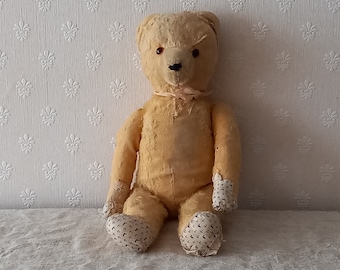 Rare) Vieux nounours en mohair / Paille / Membres articulés