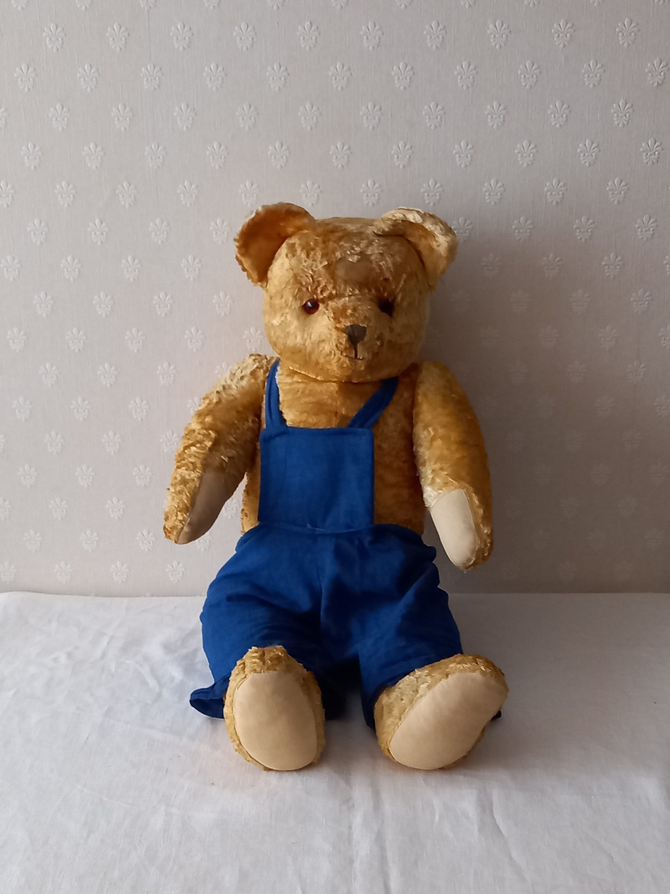 Grand Ours Ancien 60cm - Paille Et Mohair - Jouet De Collection Teddy